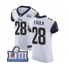 Men's Nike Los Angeles Rams #28 Marshall Faulk White Vapor Untouchable Elite Player Super Bowl LIII Bound NFL Jersey