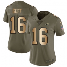 Women's Nike Los Angeles Rams #16 Jared Goff Limited Olive/Gold 2017 Salute to Service NFL Jersey