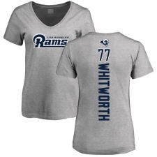 NFL Women's Nike Los Angeles Rams #77 Andrew Whitworth Ash Backer V-Neck T-Shirt