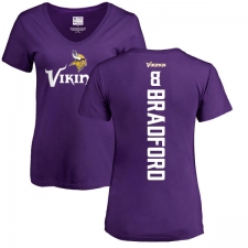 NFL Women's Nike Minnesota Vikings #8 Sam Bradford Purple Backer Slim Fit T-Shirt