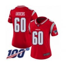 Women's New England Patriots #60 David Andrews Limited Red Inverted Legend 100th Season Football Jersey