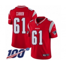 Men's New England Patriots #61 Marcus Cannon Limited Red Inverted Legend 100th Season Football Jersey