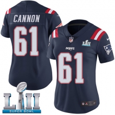 Women's Nike New England Patriots #61 Marcus Cannon Limited Navy Blue Rush Vapor Untouchable Super Bowl LII NFL Jersey