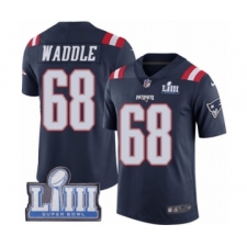 Men's Nike New England Patriots #68 LaAdrian Waddle Limited Navy Blue Rush Vapor Untouchable Super Bowl LIII Bound NFL Jersey