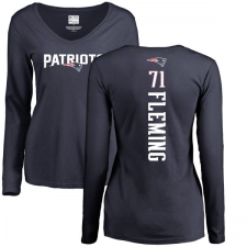 NFL Women's Nike New England Patriots #71 Cameron Fleming Navy Blue Backer Slim Fit Long Sleeve T-Shirt