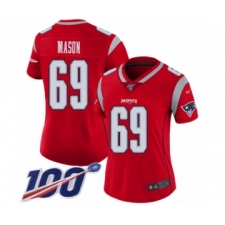 Women's New England Patriots #69 Shaq Mason Limited Red Inverted Legend 100th Season Football Jersey