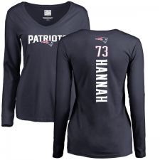 NFL Women's Nike New England Patriots #73 John Hannah Navy Blue Backer Slim Fit Long Sleeve T-Shirt