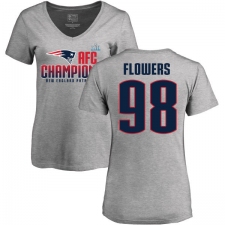 Women's Nike New England Patriots #98 Trey Flowers Heather Gray 2017 AFC Champions V-Neck T-Shirt