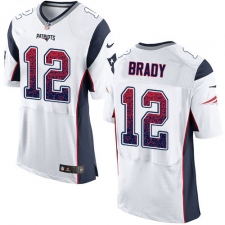 Men's Nike New England Patriots #12 Tom Brady Elite White Road Drift Fashion NFL Jersey