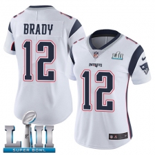 Women's Nike New England Patriots #12 Tom Brady White Vapor Untouchable Limited Player Super Bowl LII NFL Jersey