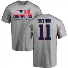 Nike New England Patriots #11 Julian Edelman Heather Gray 2017 AFC Champions V-Neck T-Shirt