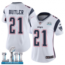 Women's Nike New England Patriots #21 Malcolm Butler White Vapor Untouchable Limited Player Super Bowl LII NFL Jersey