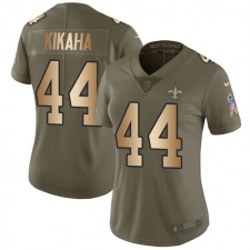 Women's Nike New Orleans Saints #44 Hau'oli Kikaha Limited Olive/Gold 2017 Salute to Service NFL Jersey