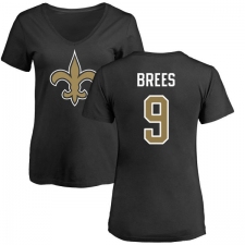 NFL Women's Nike New Orleans Saints #9 Drew Brees Black Name & Number Logo Slim Fit T-Shirt
