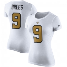 Women's Nike New Orleans Saints #9 Drew Brees White Rush Pride Name & Number T-Shirt