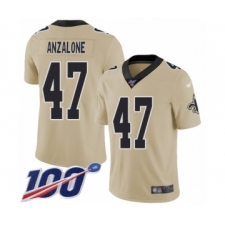 Men's New Orleans Saints #47 Alex Anzalone Limited Gold Inverted Legend 100th Season Football Jersey