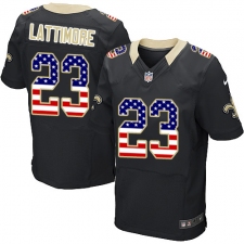 Men's Nike New Orleans Saints #23 Marshon Lattimore Elite Black Home USA Flag Fashion NFL Jersey
