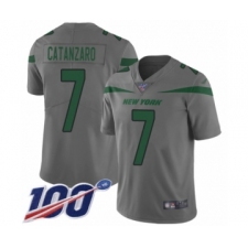 Men's New York Jets #7 Chandler Catanzaro Limited Gray Inverted Legend 100th Season Football Jersey