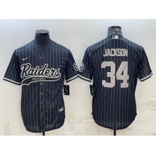 Men's Las Vegas Raiders #34 Bo Jackson Black With Patch Cool Base Stitched Baseball Jersey
