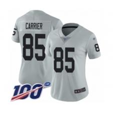 Women's Oakland Raiders #85 Derek Carrier Limited Silver Inverted Legend 100th Season Football Jersey