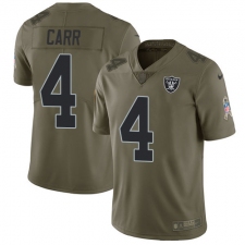 Youth Nike Oakland Raiders #4 Derek Carr Limited Olive 2017 Salute to Service NFL Jersey