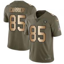 Youth Nike Oakland Raiders #85 Derek Carrier Limited Olive Gold 2017 Salute to Service NFL Jersey