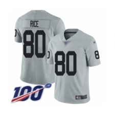 Men's Oakland Raiders #80 Jerry Rice Limited Silver Inverted Legend 100th Season Football Jersey
