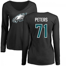 Women's Nike Philadelphia Eagles #71 Jason Peters Black Name & Number Logo Slim Fit Long Sleeve T-Shirt.