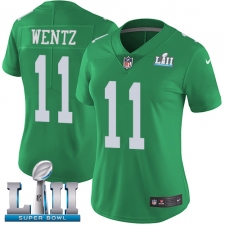 Women's Nike Philadelphia Eagles #11 Carson Wentz Limited Green Rush Vapor Untouchable Super Bowl LII NFL Jersey