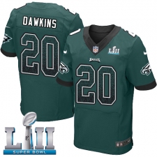 Men's Nike Philadelphia Eagles #20 Brian Dawkins Elite Midnight Green Home Drift Fashion Super Bowl LII NFL Jersey