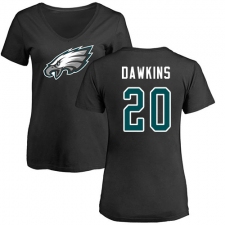Women's Nike Philadelphia Eagles #20 Brian Dawkins Black Name & Number Logo Slim Fit T-Shirt