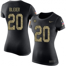 Women's Nike Pittsburgh Steelers #20 Rocky Bleier Black Camo Salute to Service T-Shirt