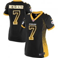 Women's Nike Pittsburgh Steelers #7 Ben Roethlisberger Elite Black Drift Fashion NFL Jersey