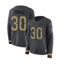 Women's Nike Pittsburgh Steelers #30 James Conner Limited Black Salute to Service Therma Long Sleeve NFL Jersey