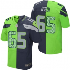 Men's Nike Seattle Seahawks #65 Germain Ifedi Elite Navy Green Split Fashion NFL Jersey