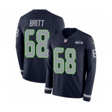 Men's Nike Seattle Seahawks #68 Justin Britt Limited Navy Blue Therma Long Sleeve NFL Jersey