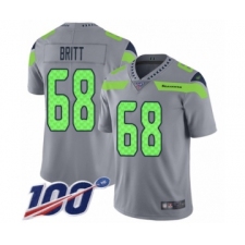 Men's Seattle Seahawks #68 Justin Britt Limited Silver Inverted Legend 100th Season Football Jersey