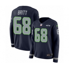Women's Nike Seattle Seahawks #68 Justin Britt Limited Navy Blue Therma Long Sleeve NFL Jersey
