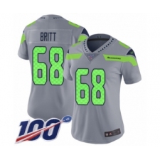 Women's Seattle Seahawks #68 Justin Britt Limited Silver Inverted Legend 100th Season Football Jersey