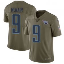 Men's Nike Tennessee Titans #9 Steve McNair Limited Olive 2017 Salute to Service NFL Jersey