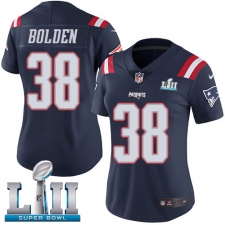 Women's Nike New England Patriots #38 Brandon Bolden Limited Navy Blue Rush Vapor Untouchable Super Bowl LII NFL Jersey