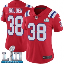 Women's Nike New England Patriots #38 Brandon Bolden Red Alternate Vapor Untouchable Limited Player Super Bowl LII NFL Jersey