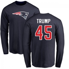 NFL Nike New England Patriots #45 Donald Trump Navy Blue Name & Number Logo Long Sleeve T-Shirt