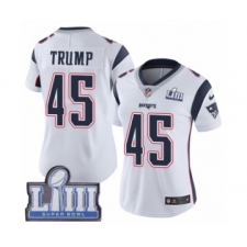 Women's Nike New England Patriots #45 Donald Trump White Vapor Untouchable Limited Player Super Bowl LIII Bound NFL Jersey