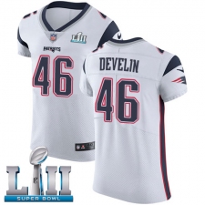Men's Nike New England Patriots #46 James Develin White Vapor Untouchable Elite Player Super Bowl LII NFL Jersey