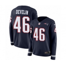 Women's Nike New England Patriots #46 James Develin Limited Navy Blue Therma Long Sleeve NFL Jersey