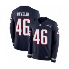 Youth Nike New England Patriots #46 James Develin Limited Navy Blue Therma Long Sleeve NFL Jersey