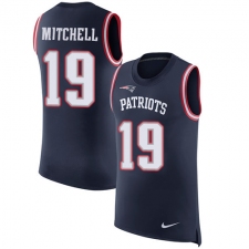 Men's Nike New England Patriots #19 Malcolm Mitchell Limited Navy Blue Rush Player Name & Number Tank Top NFL Jersey