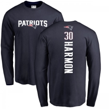 NFL Nike New England Patriots #30 Duron Harmon Navy Blue Backer Long Sleeve T-Shirt