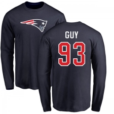 NFL Nike New England Patriots #93 Lawrence Guy Navy Blue Name & Number Logo Long Sleeve T-Shirt